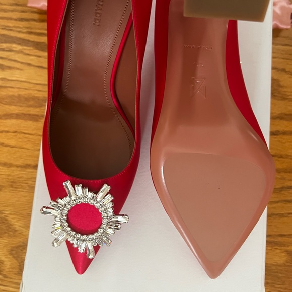 AMINA MUADDI Begum Fuchsia embellished satin pumps in 40.5 - Picture 10 of 11